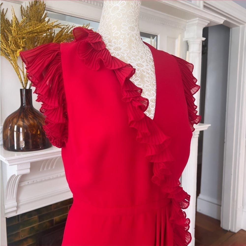 JILL STUART Red Flutter Ruffle Trim V-Neck Mini Dress‎ Size 6 - Picture 10 of 14